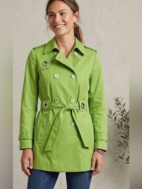 Calvin Klein Vibrant Green Double-Breasted Trench Coat Small Silver Hardware